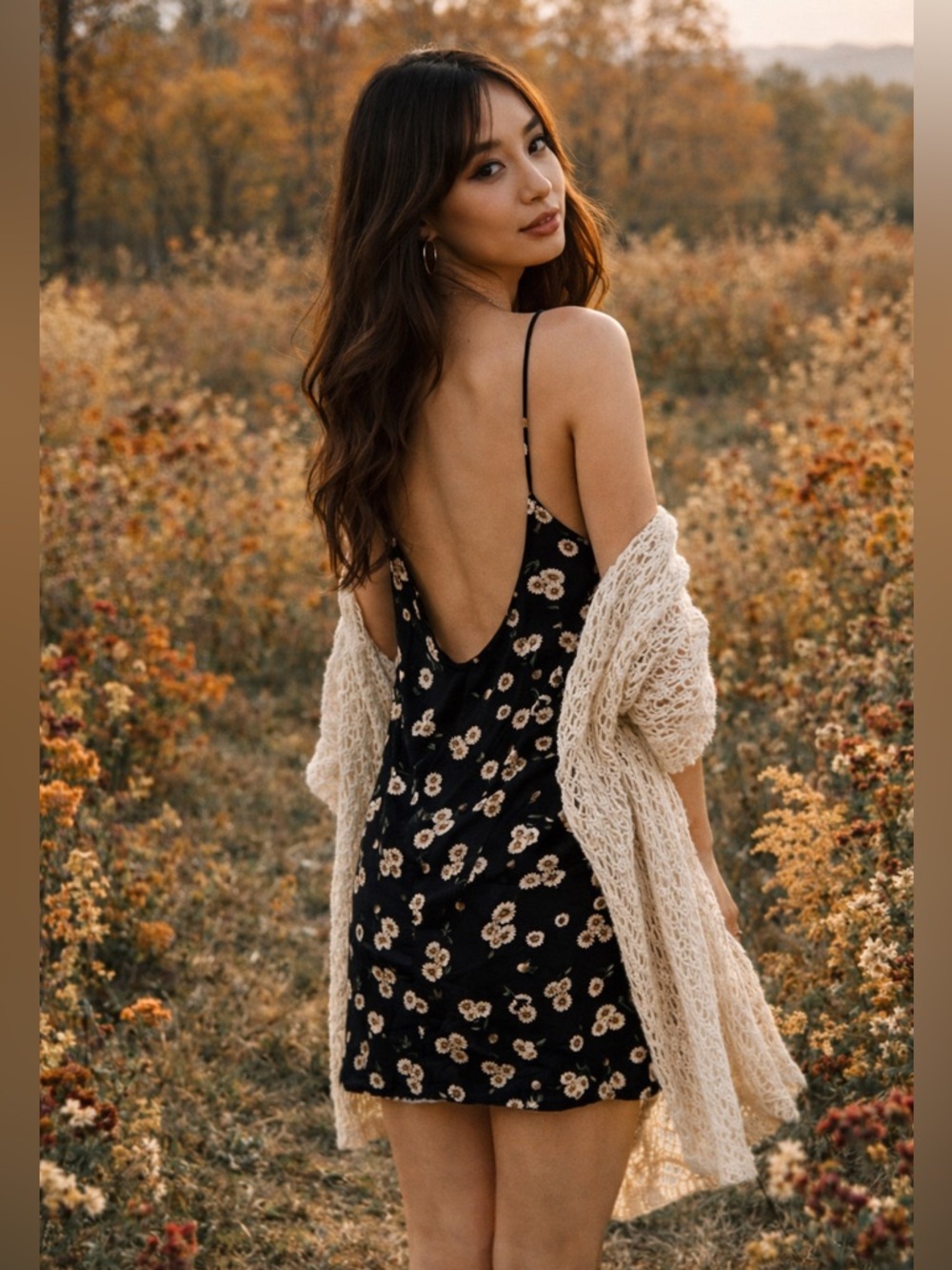 Brandy Melville sunflower print festival Flowy free spirited mini dress OS